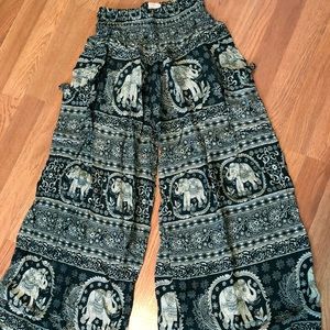 Boho elephant flare leg pants
